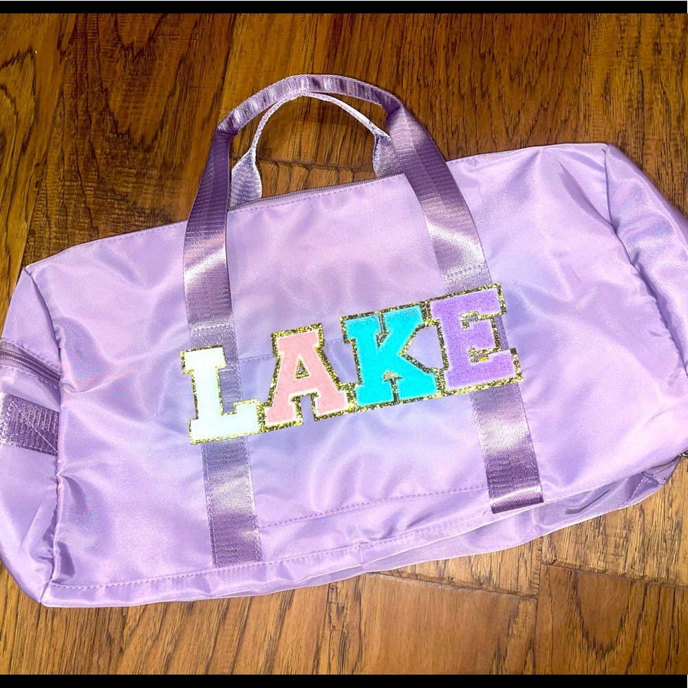 Lilac Travel Duffle Bag with Varsity Letters LAKE. BRAND new!